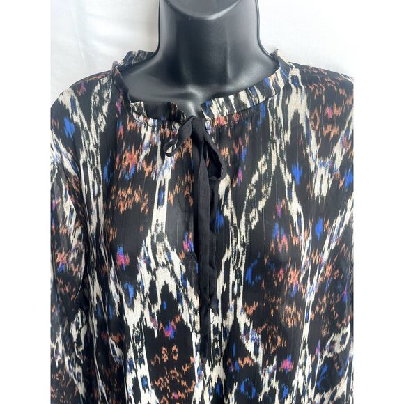 Vici Midi Shift Chiffon Abstract Flowy Dress Size L Chic Oversized Black Blue - Picture 2 of 10
